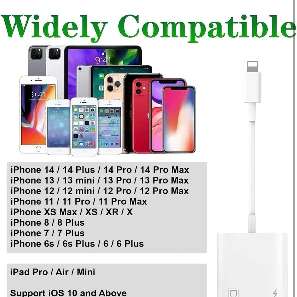 New White RJ45 Ethernet and USB Lightning IPhone IPad Network Connector Charging